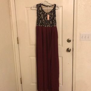 Beautiful black lace and maroon maxi dress!! NWT